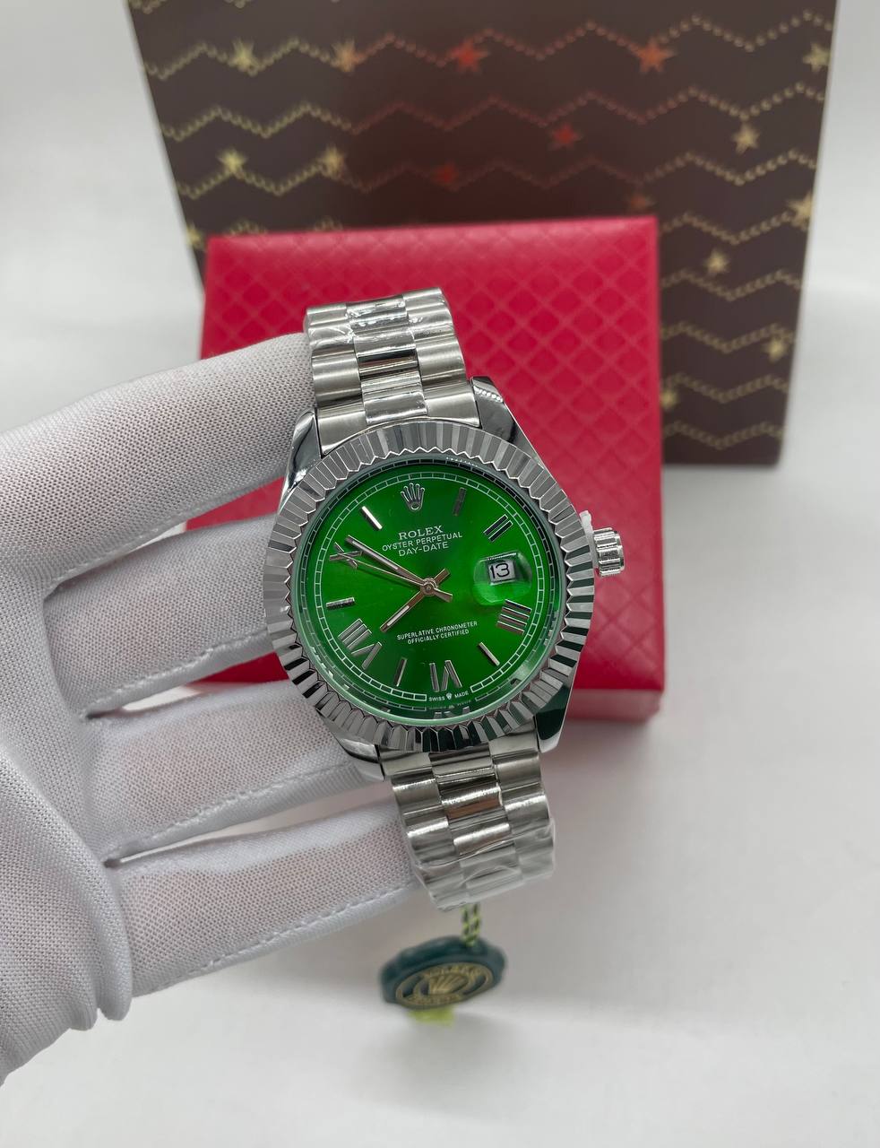 Rolex Oyster Perpetual com acabamento prateado