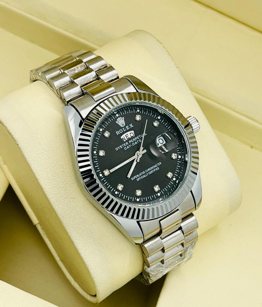 Rolex Oyster Perpetual com acabamento prateado